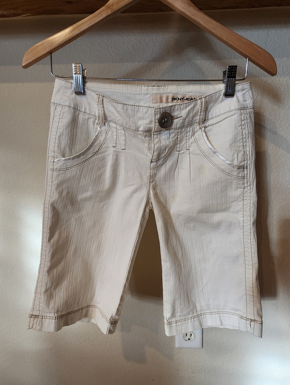 DKNY Cream Pinstripe Knee-Length Bermuda Shorts